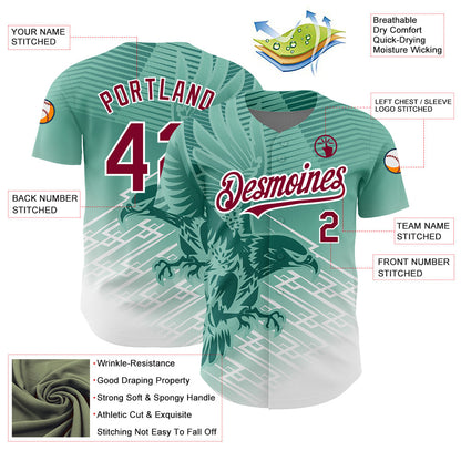 Custom Teal Crimson-White 3D Pattern Design Animal Eagle Authentic Baseball Jersey - Sky-Custom