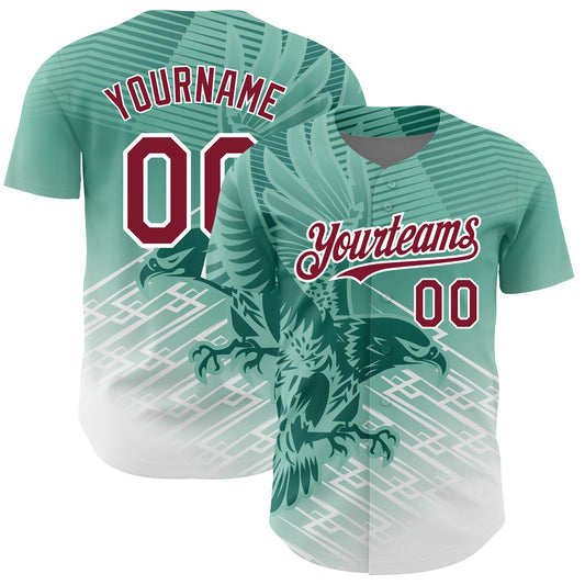 Custom Teal Crimson-White 3D Pattern Design Animal Eagle Authentic Baseball Jersey - Sky-Custom