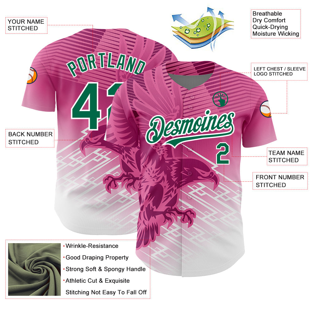 Custom Pink Kelly Green-White 3D Pattern Design Animal Eagle Authentic Baseball Jersey - Sky-Custom