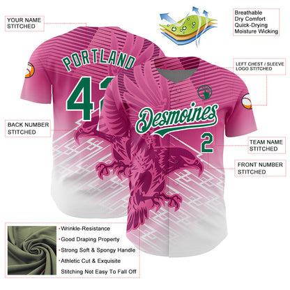 Custom Pink Kelly Green-White 3D Pattern Design Animal Eagle Authentic Baseball Jersey - Sky-Custom