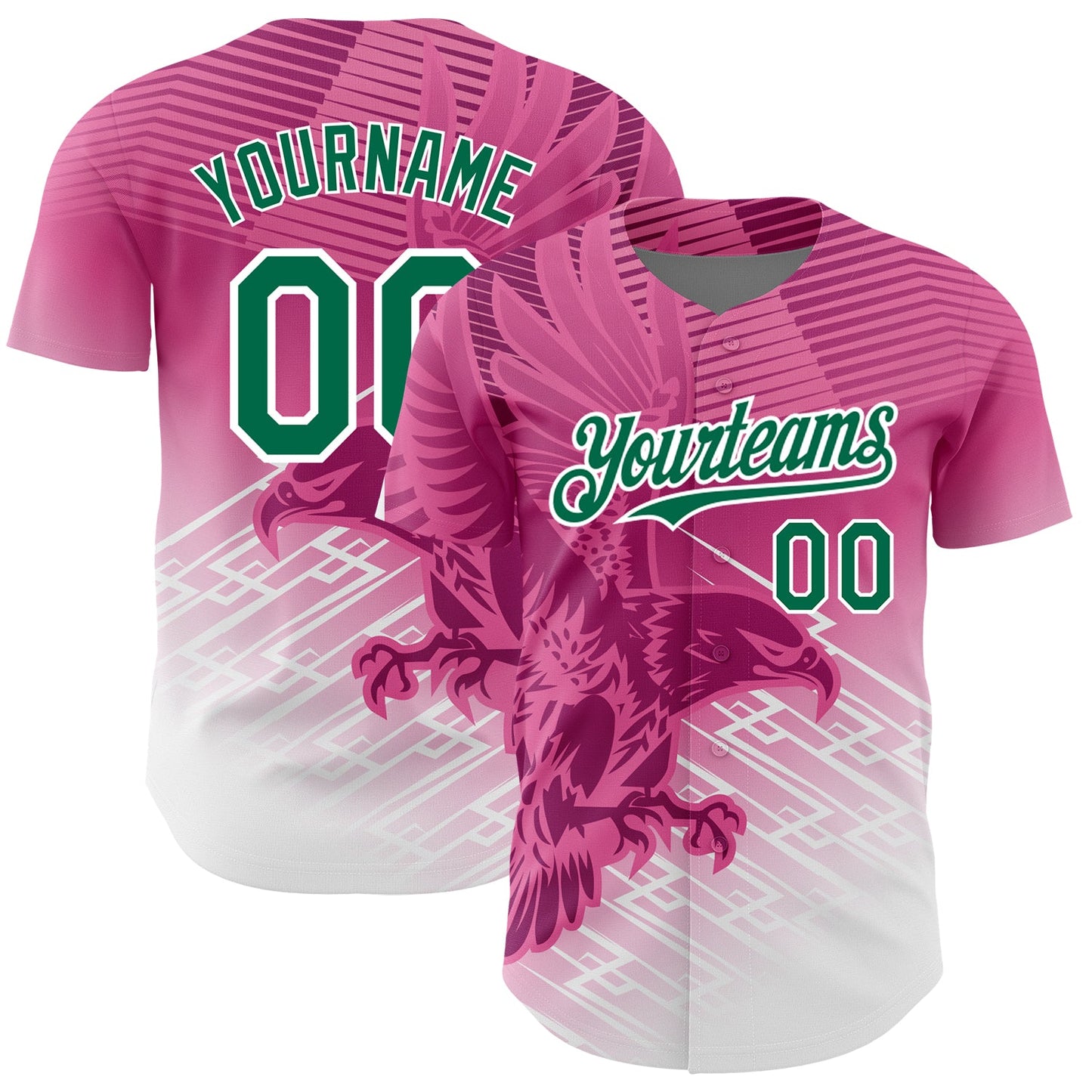 Custom Pink Kelly Green-White 3D Pattern Design Animal Eagle Authentic Baseball Jersey - Sky-Custom