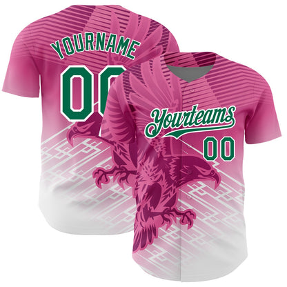 Custom Pink Kelly Green-White 3D Pattern Design Animal Eagle Authentic Baseball Jersey - Sky-Custom