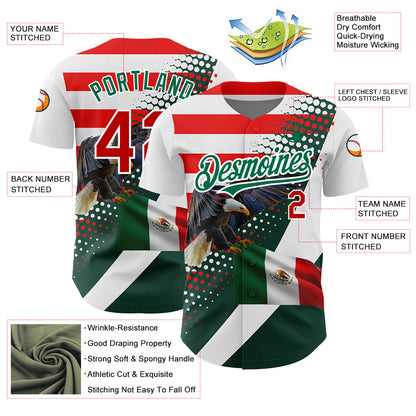 Custom White Red-Kelly Green 3D Mexico Authentic Baseball Jersey - Sky-Custom