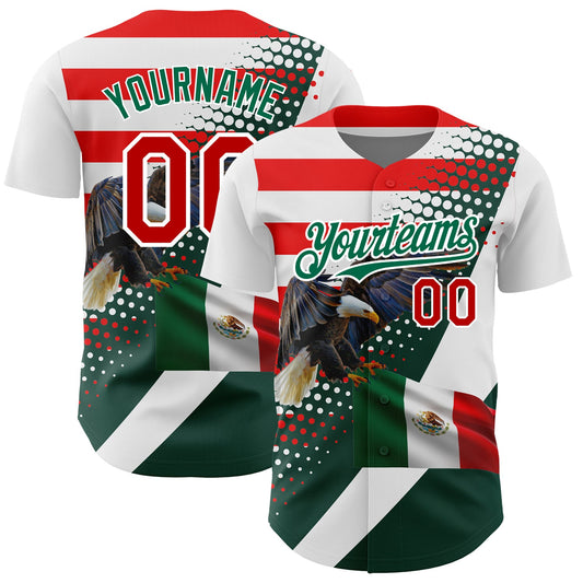 Custom White Red-Kelly Green 3D Mexico Authentic Baseball Jersey - Sky-Custom