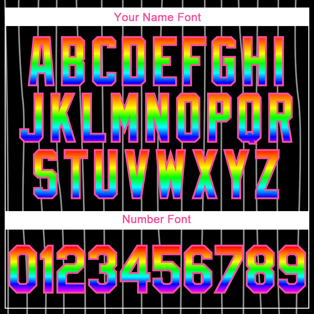 Custom Black White Pinstripe Rainbow-Pink 3D Authentic Baseball Jersey - Sky-Custom