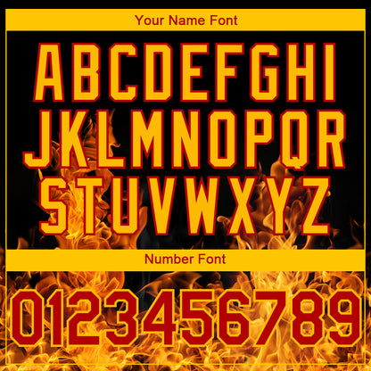 Custom Black Red-Yellow 3D Pattern Design Flame Authentic Baseball Jersey - Sky-Custom
