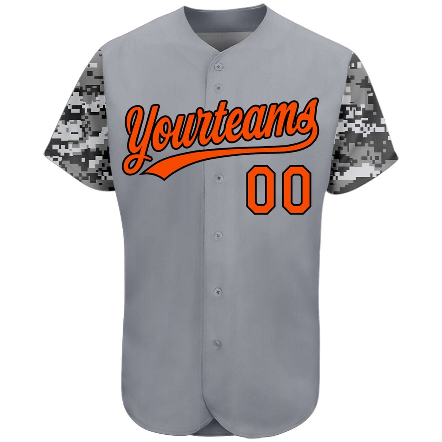 Custom Gray Orange Black-Camo 3D Pattern Design Authentic Baseball Jersey - Sky-Custom