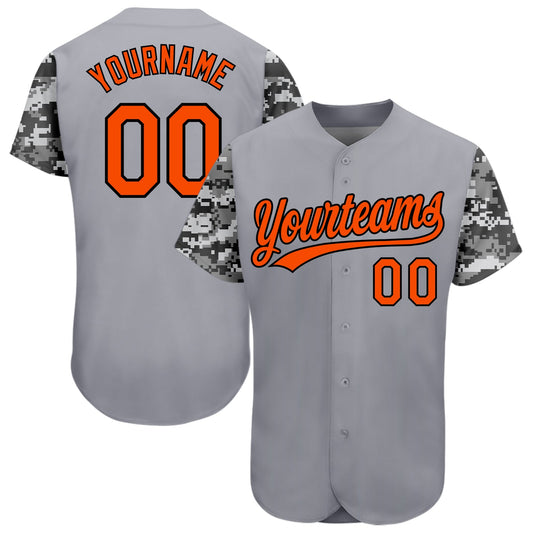 Custom Gray Orange Black-Camo 3D Pattern Design Authentic Baseball Jersey - Sky-Custom