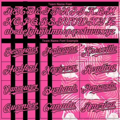 Custom Pink Black 3D Pattern Design Tropical Palm Leaves And Famingo Authentic Baseball Jersey - Sky-Custom