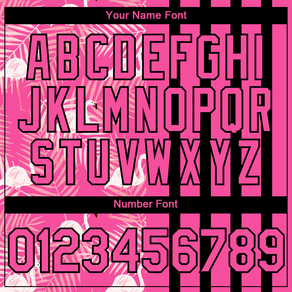 Custom Pink Black 3D Pattern Design Tropical Palm Leaves And Famingo Authentic Baseball Jersey - Sky-Custom
