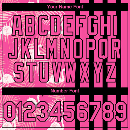 Custom Pink Black 3D Pattern Design Tropical Palm Leaves And Famingo Authentic Baseball Jersey - Sky-Custom