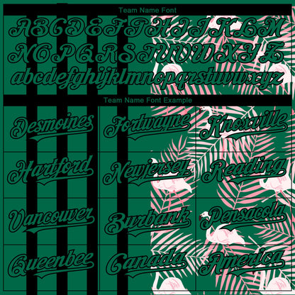 Custom Kelly Green Black 3D Pattern Design Tropical Palm Leaves And Famingo Authentic Baseball Jersey - Sky-Custom