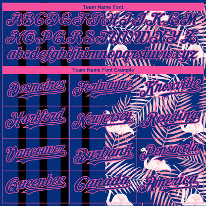 Custom Royal Pink-Black 3D Pattern Design Tropical Palm Leaves And Famingo Authentic Baseball Jersey - Sky-Custom
