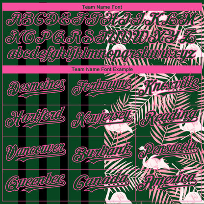 Custom Green Pink-Black 3D Pattern Design Tropical Palm Leaves And Famingo Authentic Baseball Jersey - Sky-Custom