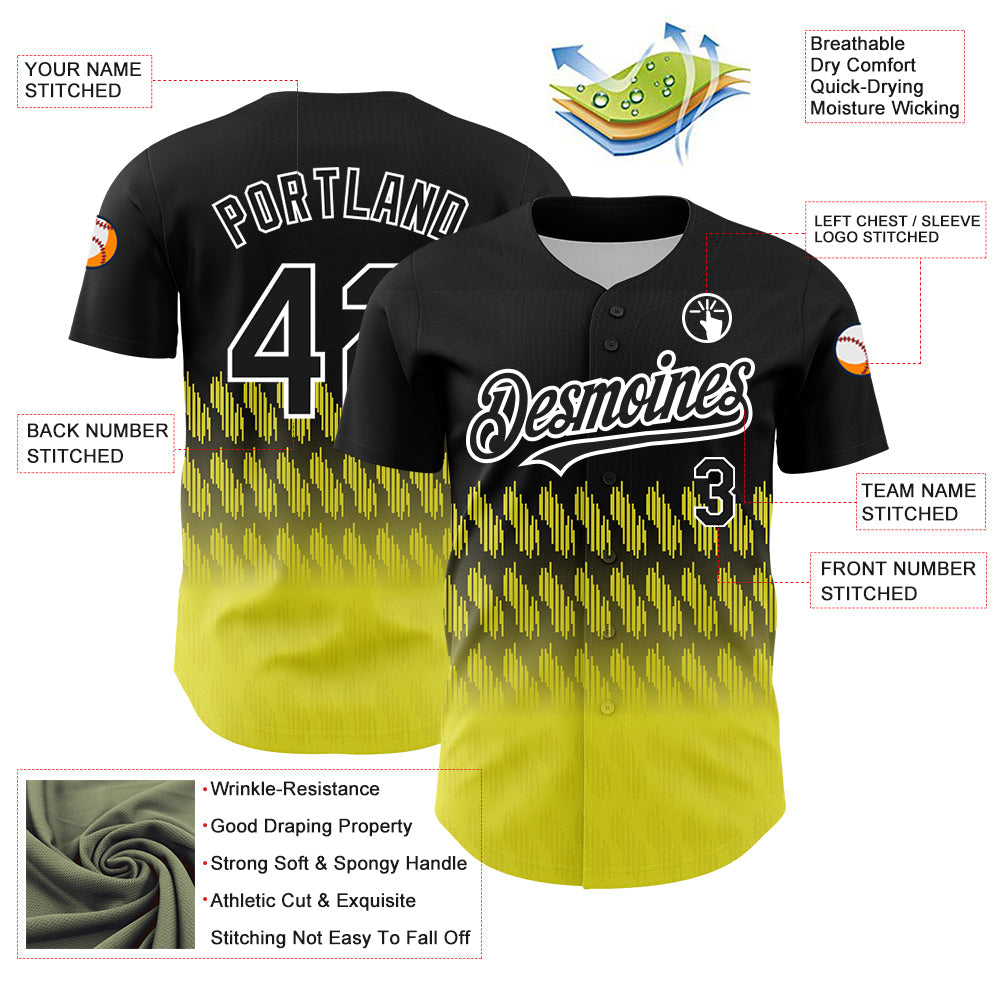 Custom Black Light Yellow-White 3D Pattern Design Lines Authentic Baseball Jersey - Sky-Custom