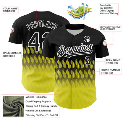 Custom Black Light Yellow-White 3D Pattern Design Lines Authentic Baseball Jersey - Sky-Custom