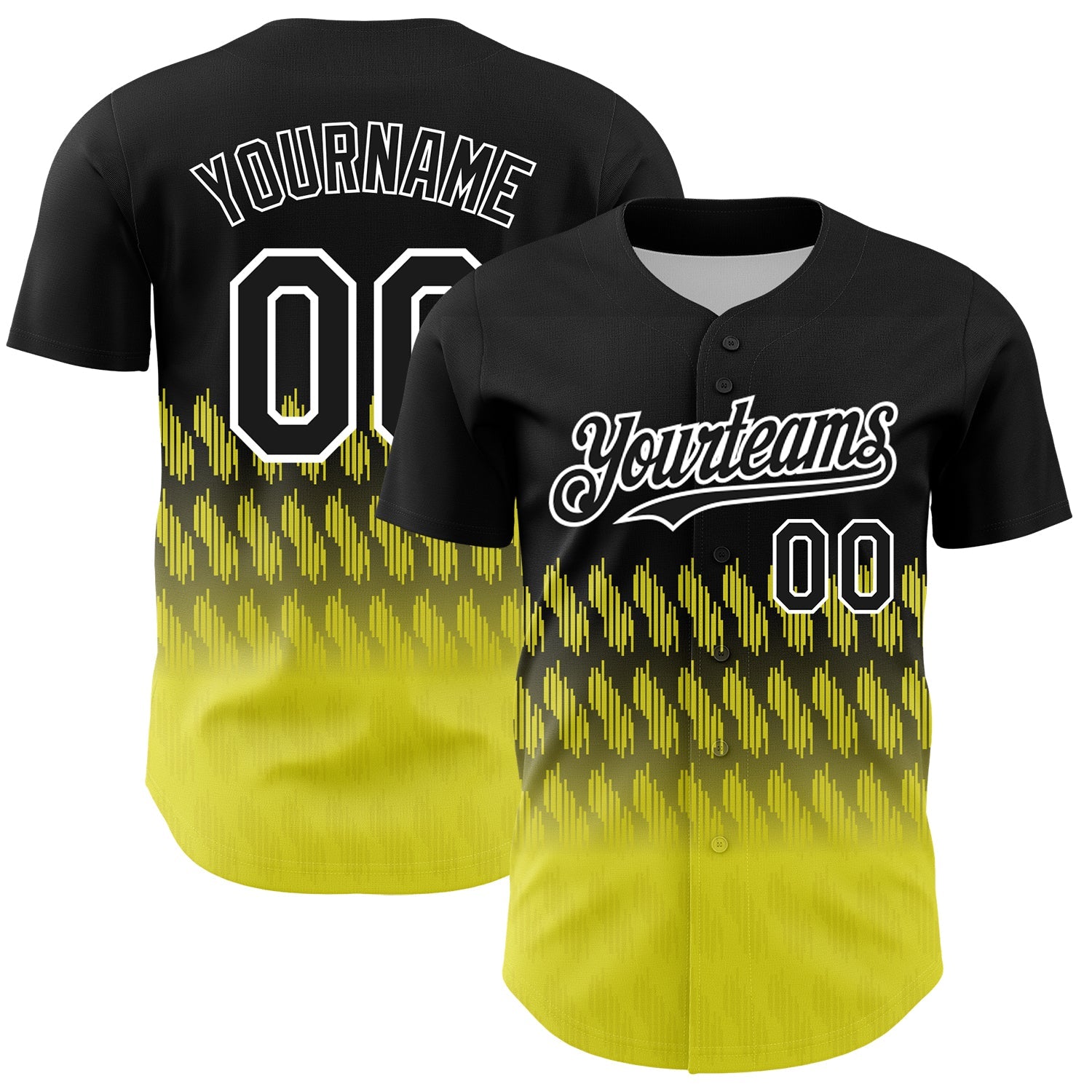 Custom Black Light Yellow-White 3D Pattern Design Lines Authentic Baseball Jersey - Sky-Custom