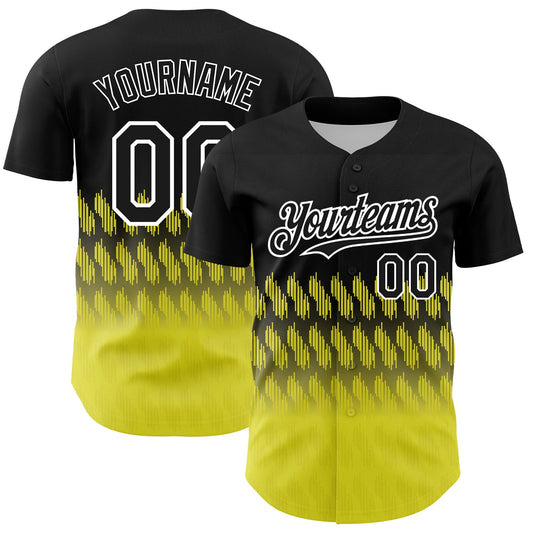 Custom Black Light Yellow-White 3D Pattern Design Lines Authentic Baseball Jersey - Sky-Custom
