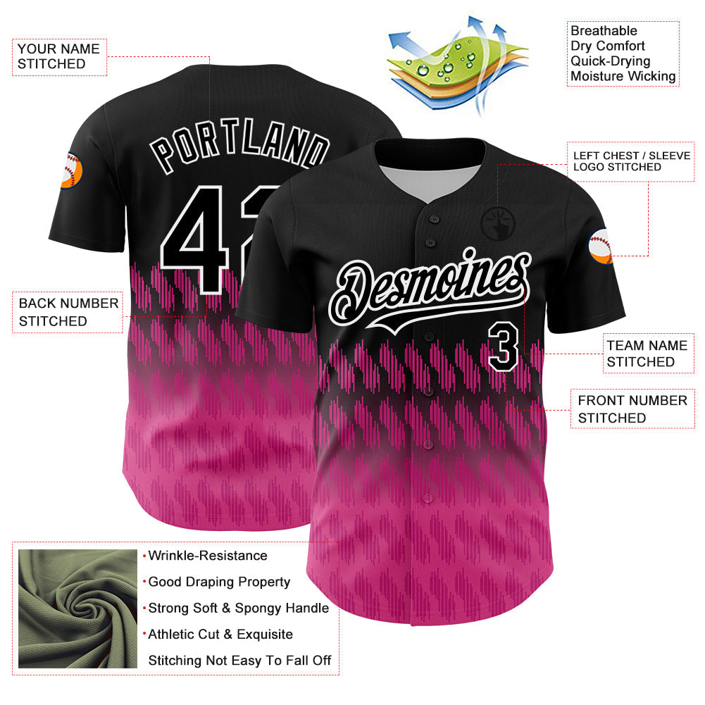 Custom Black Pink-White 3D Pattern Design Lines Authentic Baseball Jersey - Sky-Custom