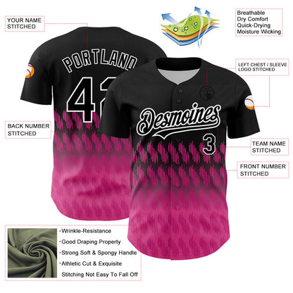 Custom Black Pink-White 3D Pattern Design Lines Authentic Baseball Jersey - Sky-Custom