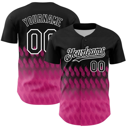 Custom Black Pink-White 3D Pattern Design Lines Authentic Baseball Jersey - Sky-Custom
