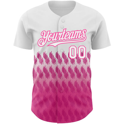 Custom White Pink 3D Pattern Design Lines Authentic Baseball Jersey - Sky-Custom
