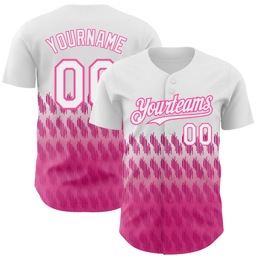 Custom White Pink 3D Pattern Design Lines Authentic Baseball Jersey - Sky-Custom