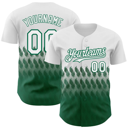 Custom White Kelly Green 3D Pattern Design Lines Authentic Baseball Jersey - Sky-Custom