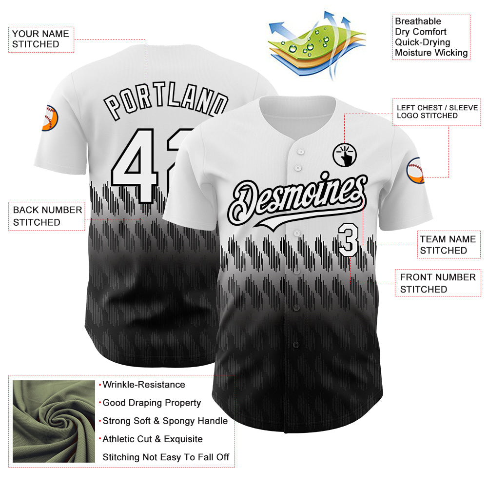 Custom White Black 3D Pattern Design Lines Authentic Baseball Jersey - Sky-Custom