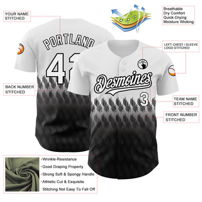 Custom White Black 3D Pattern Design Lines Authentic Baseball Jersey - Sky-Custom