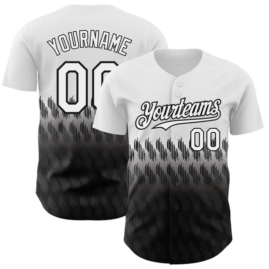 Custom White Black 3D Pattern Design Lines Authentic Baseball Jersey - Sky-Custom