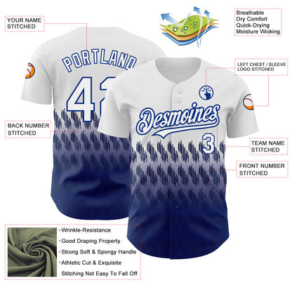 Custom White Royal 3D Pattern Design Lines Authentic Baseball Jersey - Sky-Custom