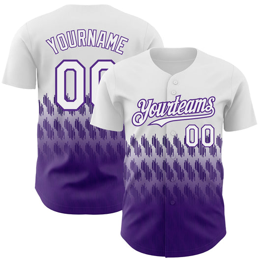 Custom White Purple 3D Pattern Design Lines Authentic Baseball Jersey - Sky-Custom