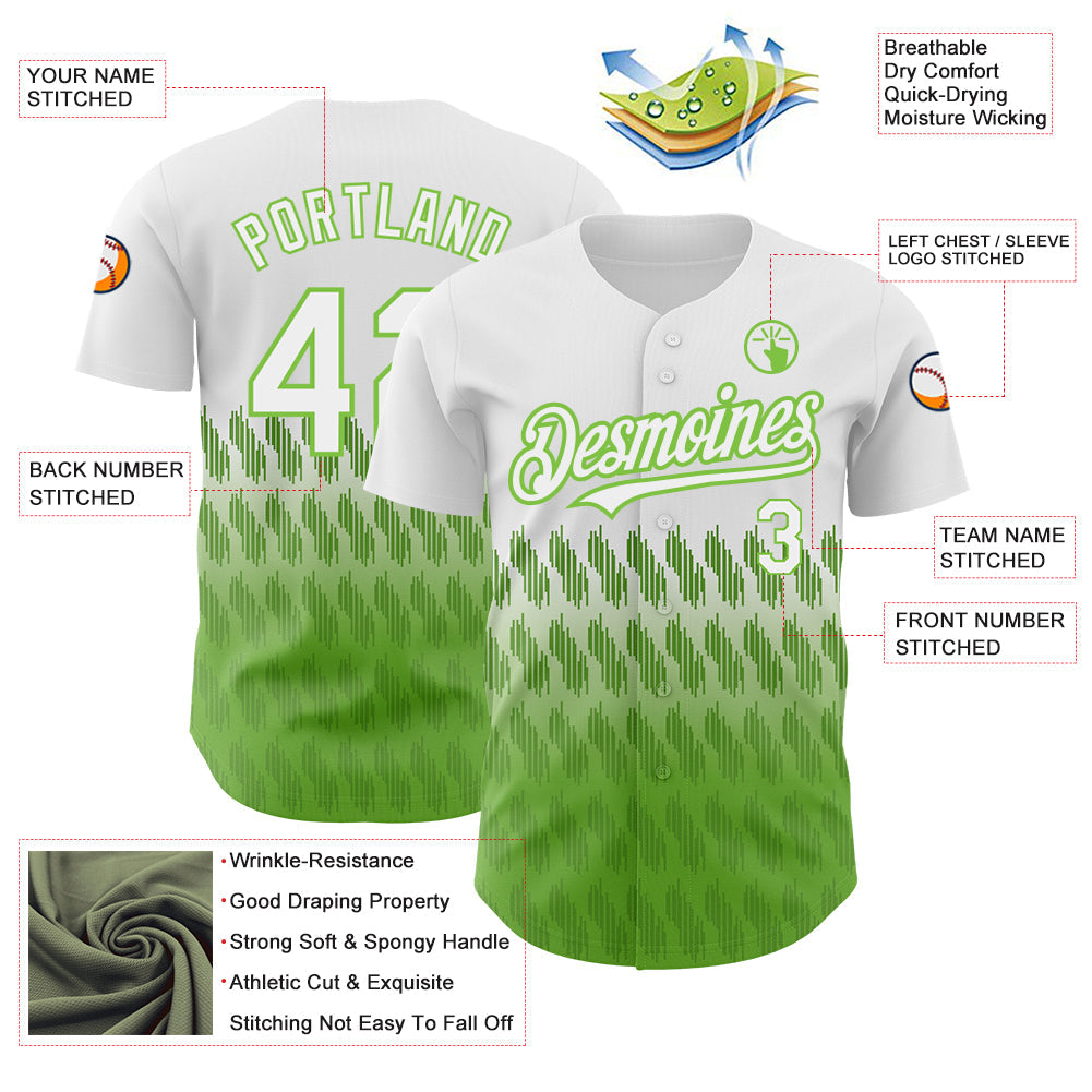 Custom White Neon Green 3D Pattern Design Lines Authentic Baseball Jersey - Sky-Custom