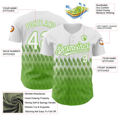 Custom White Neon Green 3D Pattern Design Lines Authentic Baseball Jersey - Sky-Custom
