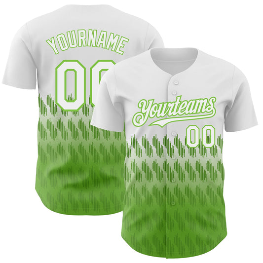 Custom White Neon Green 3D Pattern Design Lines Authentic Baseball Jersey - Sky-Custom