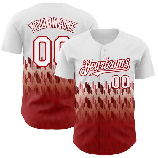 Custom White Red 3D Pattern Design Lines Authentic Baseball Jersey - Sky-Custom