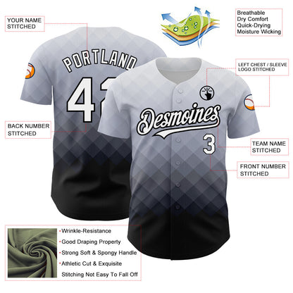 Custom Gray White-Black 3D Pattern Design Gradient Square Shape Authentic Baseball Jersey - Sky-Custom
