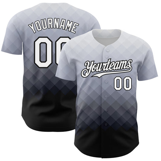 Custom Gray White-Black 3D Pattern Design Gradient Square Shape Authentic Baseball Jersey - Sky-Custom