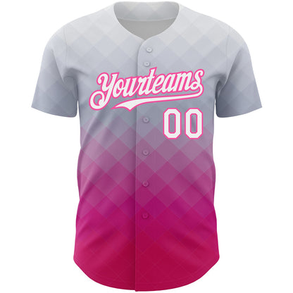 Custom Gray White-Pink 3D Pattern Design Gradient Square Shape Authentic Baseball Jersey - Sky-Custom