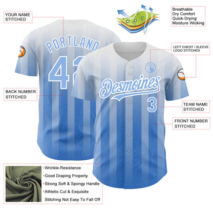 Custom White Light Blue 3D Pattern Design Stripes Authentic Baseball Jersey - Sky-Custom