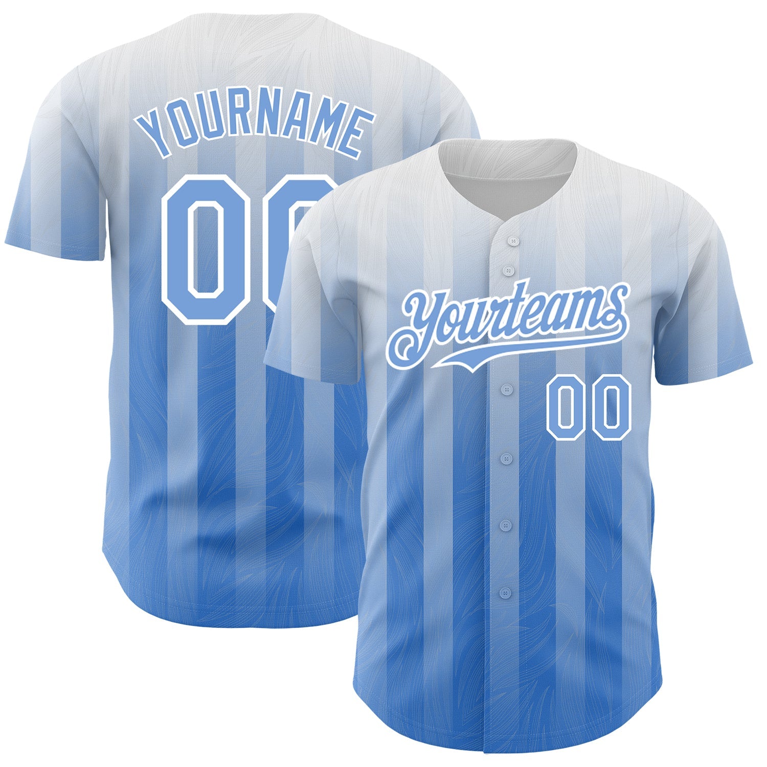 Custom White Light Blue 3D Pattern Design Stripes Authentic Baseball Jersey - Sky-Custom