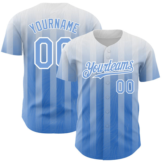 Custom White Light Blue 3D Pattern Design Stripes Authentic Baseball Jersey - Sky-Custom