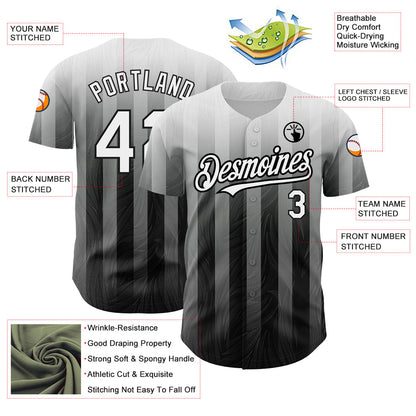 Custom Gray White-Black 3D Pattern Design Stripes Authentic Baseball Jersey - Sky-Custom