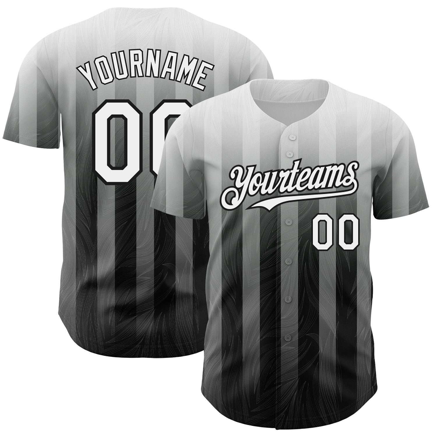 Custom Gray White-Black 3D Pattern Design Stripes Authentic Baseball Jersey - Sky-Custom