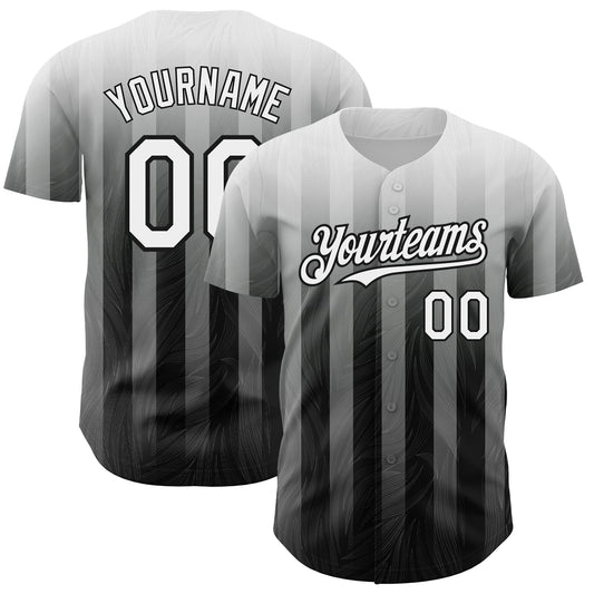 Custom Gray White-Black 3D Pattern Design Stripes Authentic Baseball Jersey - Sky-Custom