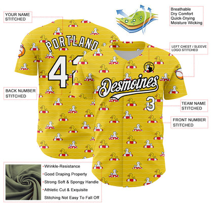 Custom Yellow White-Black 3D Pattern Design Duck Authentic Baseball Jersey - Sky-Custom