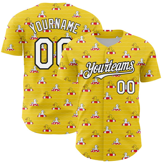 Custom Yellow White-Black 3D Pattern Design Duck Authentic Baseball Jersey - Sky-Custom