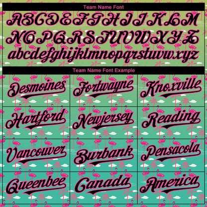 Custom Green Black-Pink 3D Pattern Design Tropical Hawaii Palm Trees And Flamingo Authentic Baseball Jersey - Sky-Custom