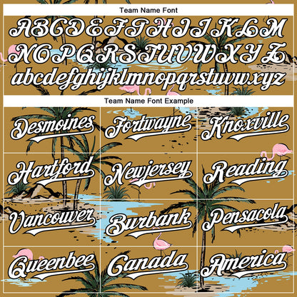 Custom Old Gold White-Black 3D Pattern Design Tropical Hawaii Palm Trees Authentic Baseball Jersey - Sky-Custom